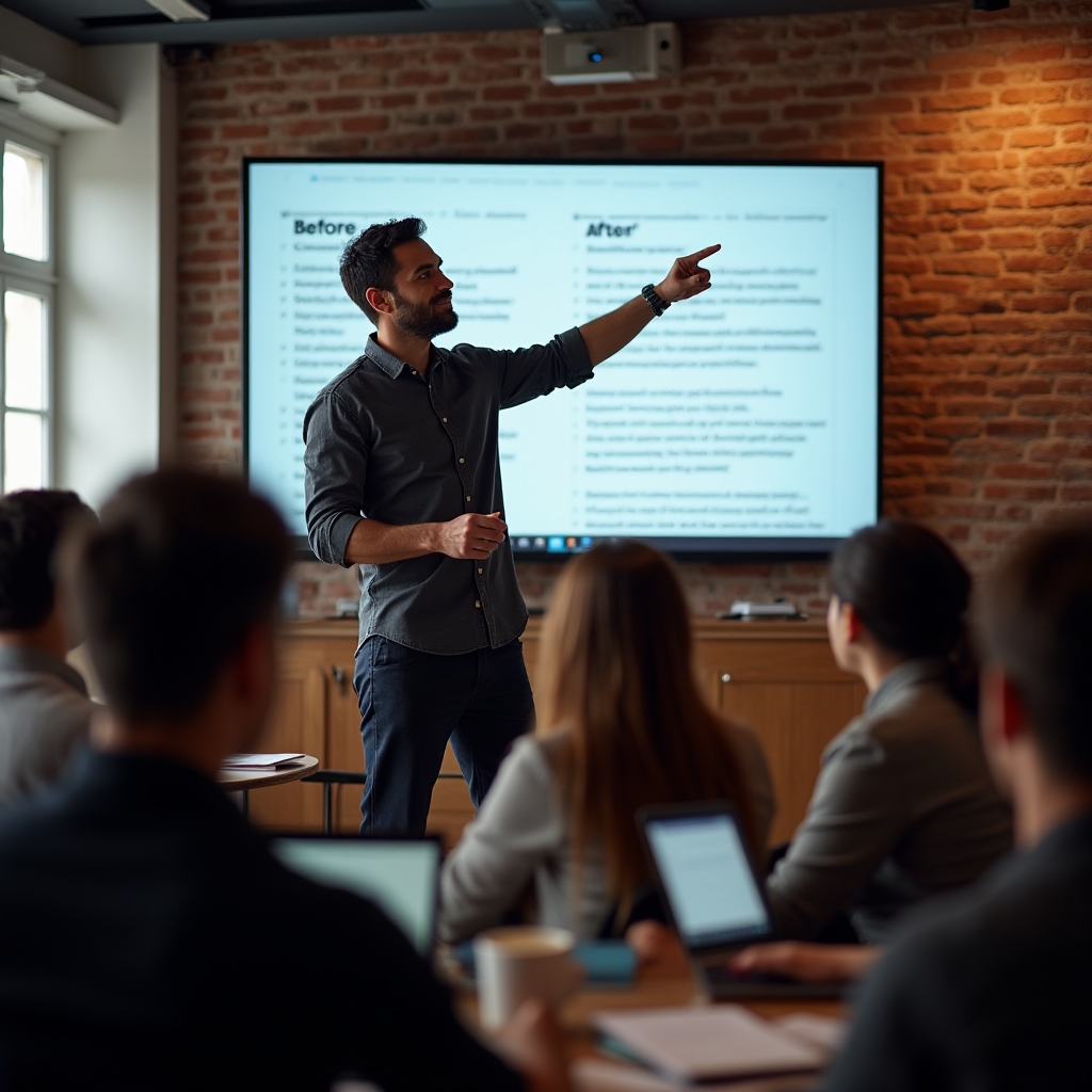 Facilitator giving live written feedback to a sales team participant