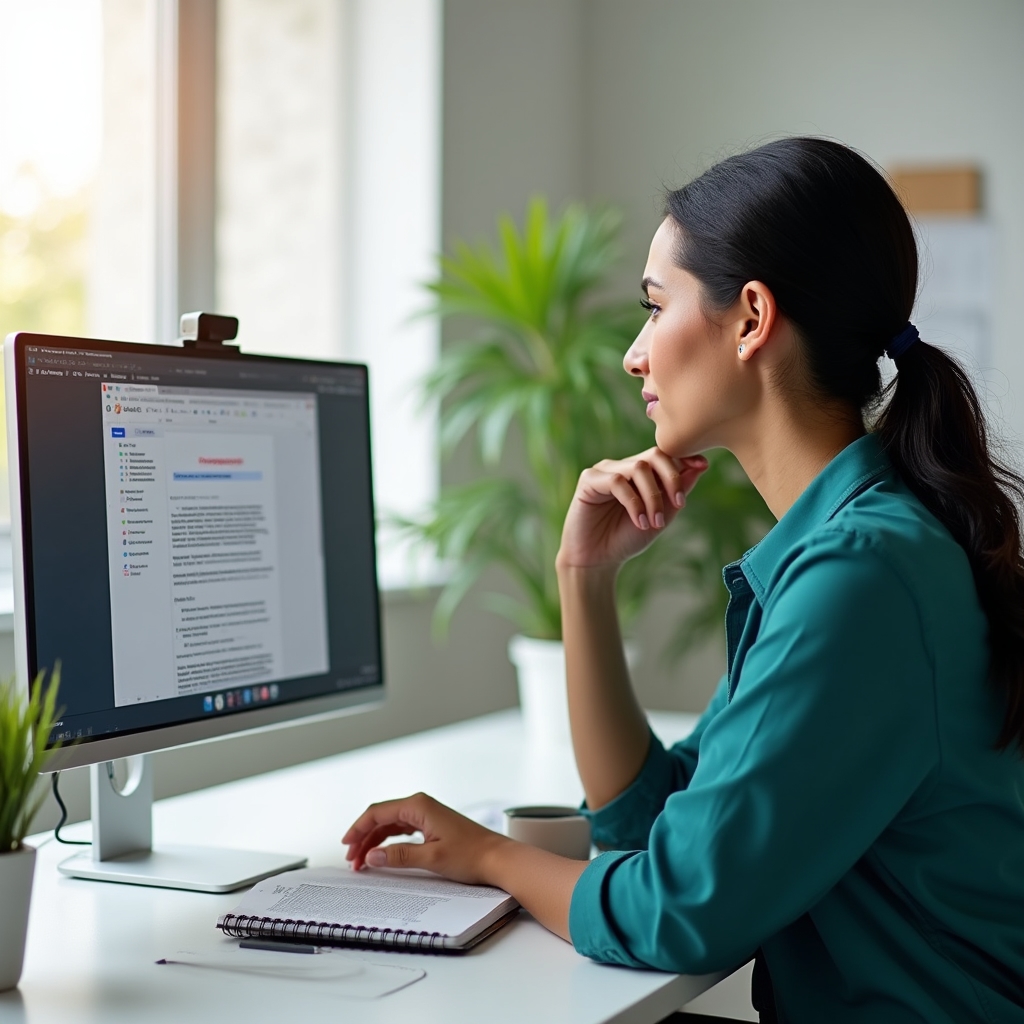 Remote workshop participant on video call with shared document on screen